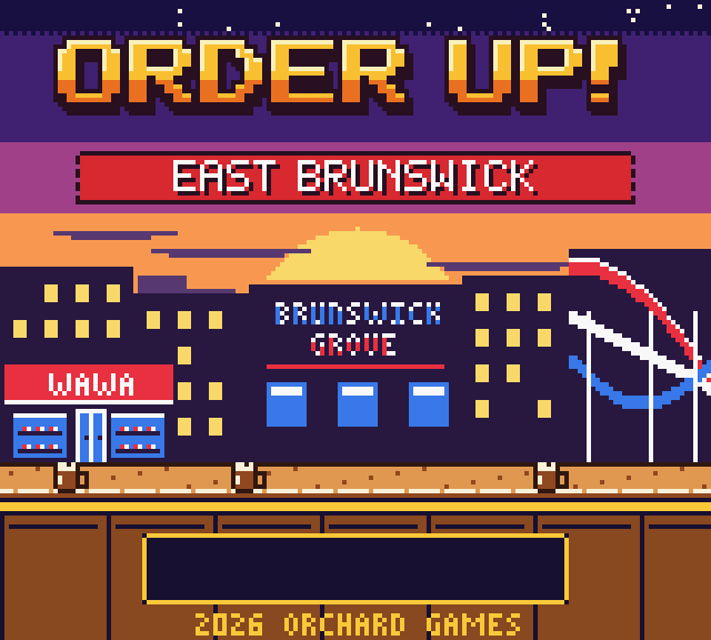 Order Up! East Brunswick title screen in Game Boy Color pixel art